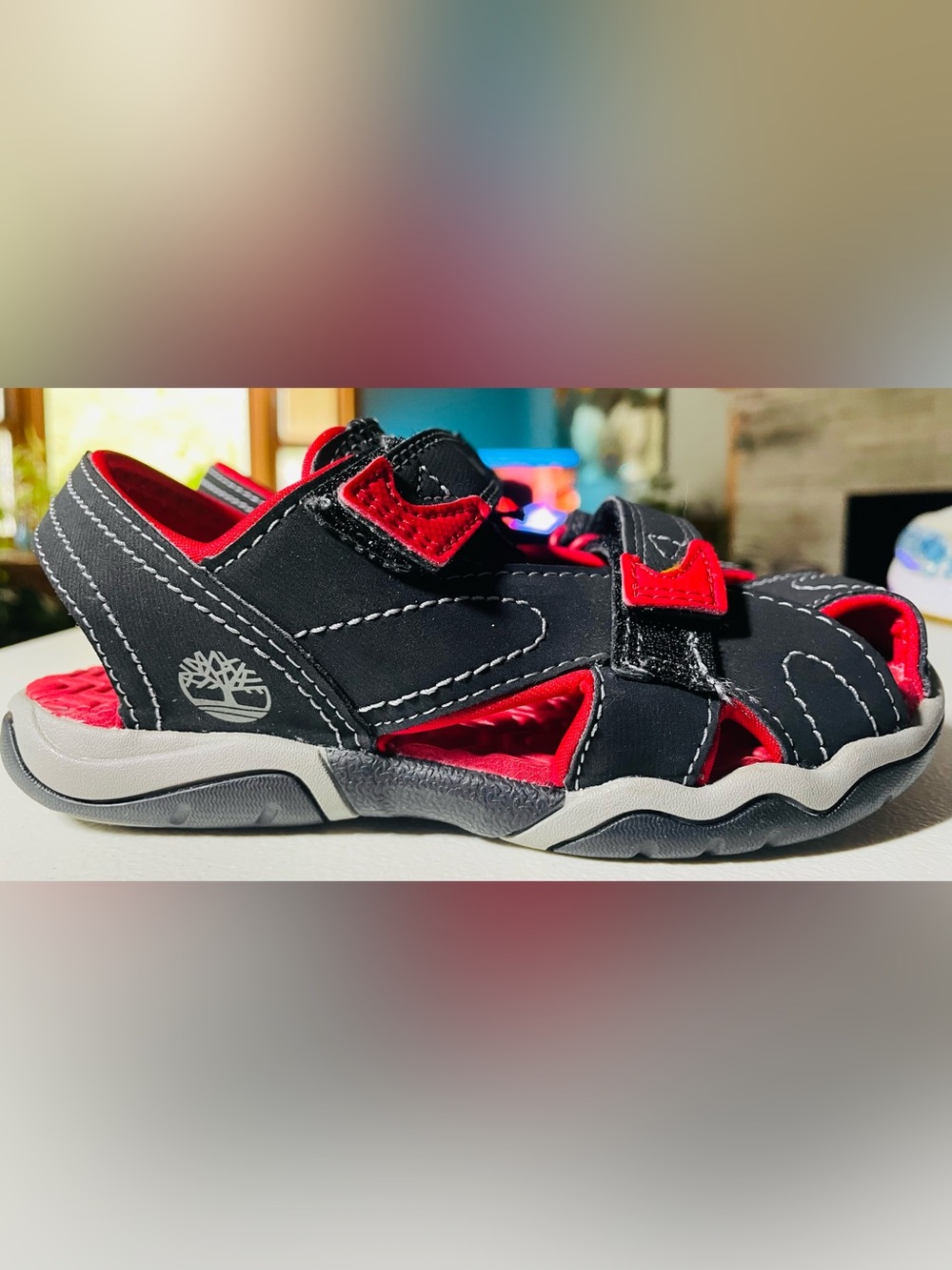 Timberland Kids Black & Red Outdoor Sandals - Closed toe. 
13C